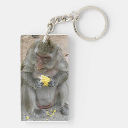 Het is Mine! .. Wild Thai Macaque Monkey Sleutelhanger (achterkant)