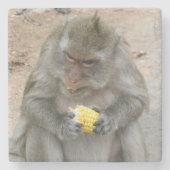 Het is Mine! .. Wild Thai Macaque Monkey Stenen Onderzetter (Voorkant)