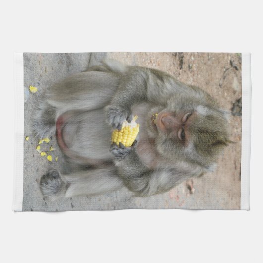 Het is Mine! .. Wild Thai Macaque Monkey Theedoek (Horizontaal)