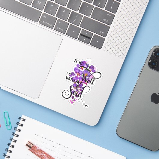 Het is mooi paarse wisteria sticker (Laptop met iPhone)
