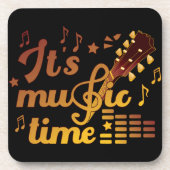 Het is muziektijd, gouden gitaar musical bier onderzetter (Voorkant)