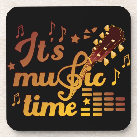 Het is muziektijd, gouden gitaar musical bier onderzetter (Voorkant)