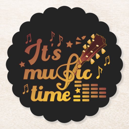 Het is muziektijd, gouden gitaar musical kartonnen onderzetters (Voorkant)