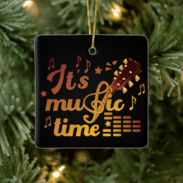 Het is muziektijd, gouden gitaar musical keramisch ornament