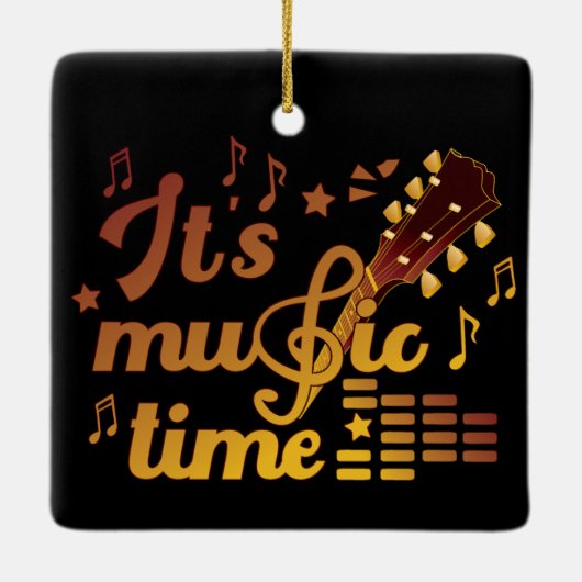 Het is muziektijd, gouden gitaar musical keramisch ornament (Achterkant)