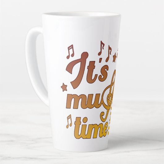 Het is muziektijd, gouden gitaar musical latte mok (Linkerhoek)