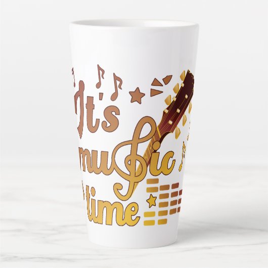 Het is muziektijd, gouden gitaar musical latte mok (Voorkant)