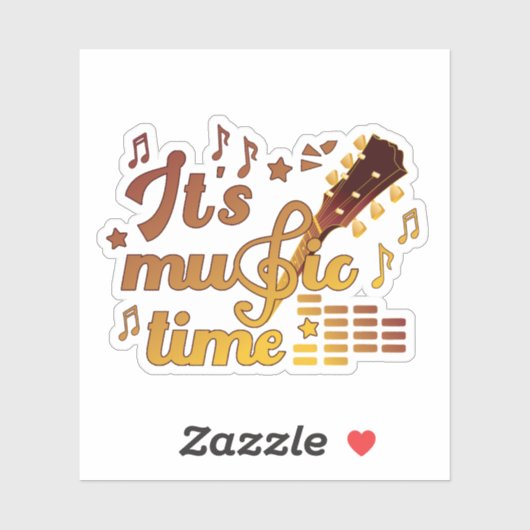 Het is muziektijd, gouden gitaar musical sticker (Vel)