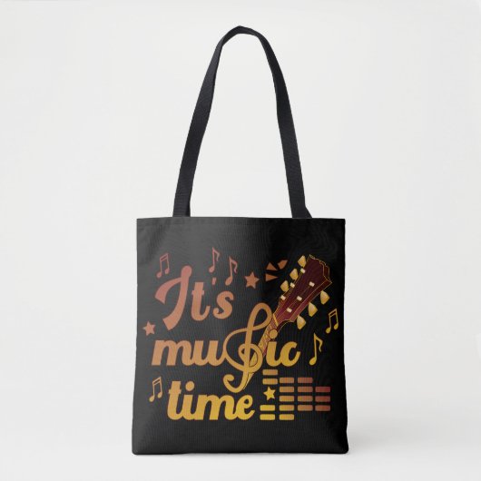 Het is muziektijd, gouden gitaar musical tote bag (Voorkant)