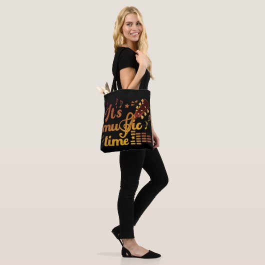 Het is muziektijd, gouden gitaar musical tote bag (Op model)