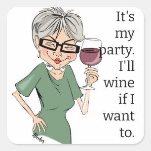 Het is My Party Cartoon Lady Vierkante Sticker