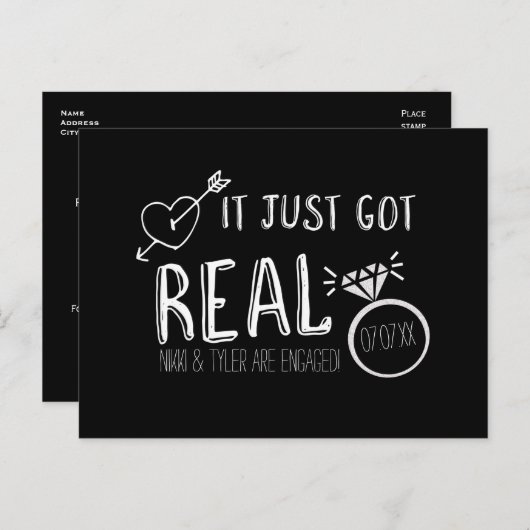 Het is net echt geworden Save the Date Verloving B Aankondigingskaart (Voorkant / Achterkant)