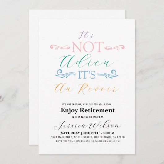 Het is niet Adieu Het is Au Revoir Retirement Part Kaart (Voorkant / Achterkant)