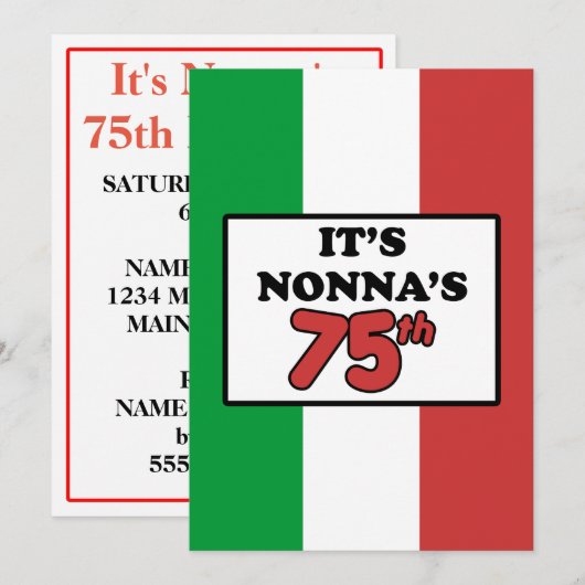 Het is Nonna's 75e verjaardag Italiaanse vlag Invi Kaart (Voorkant / Achterkant)