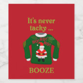 Het is nooit kitscherig schattige kerststicker wijn etiket (Enkel label)