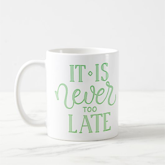 het is nooit te laat koffiemok (Links)
