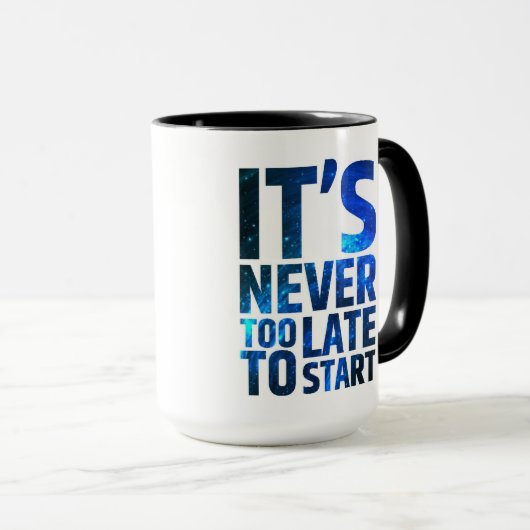 Het is nooit te laat om te beginnen mok (Voorkant rechts)