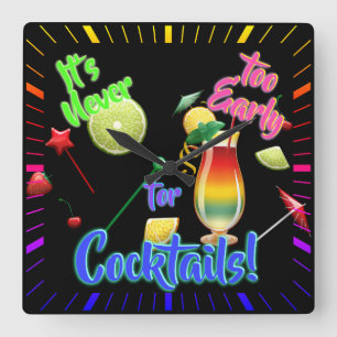 Het is nooit te vroeg voor Cocktails Neon Home Bar Vierkante Klok
