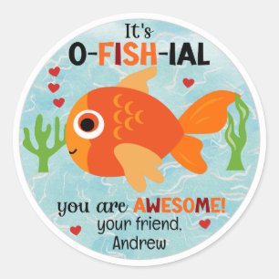 Het is O-VISS-IEEL Vis Valentijnstickers Ronde Sticker