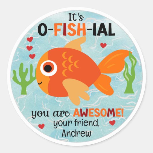 Het is O-VISS-IEEL Vis Valentijnstickers Ronde Sticker (Voorkant)
