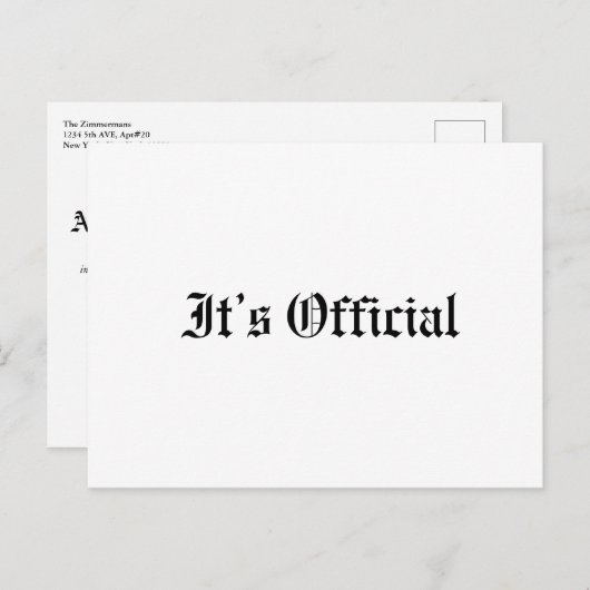 Het is officieel Rustic Gotische Trouwdag Aankondigingskaart (Voorkant / Achterkant)