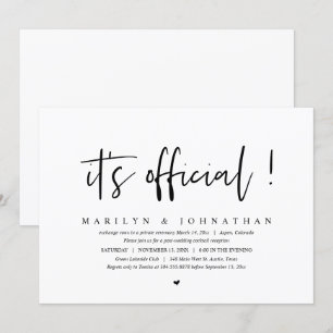 Het is officieel, Trouw Elopement Diner en Feest Kaart