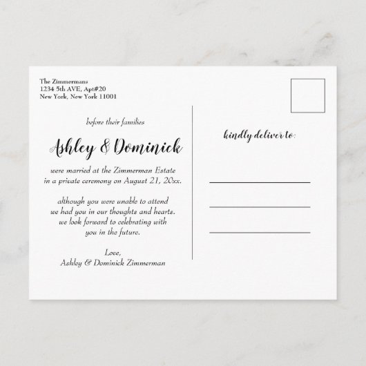 Het is officieel We Eloped minimalistisch script b Aankondigingskaart (Achterkant)