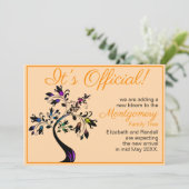 Het is officieel we verwachten bloeiende boom Baby Aankondiging (Staand voorkant)