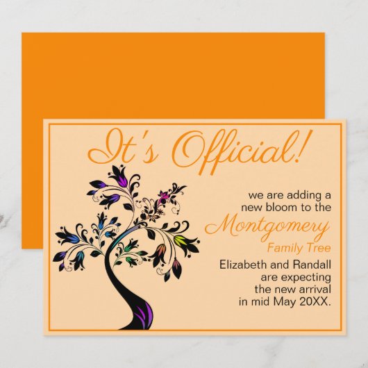 Het is officieel we verwachten bloeiende boom Baby Aankondiging (Voorkant / Achterkant)