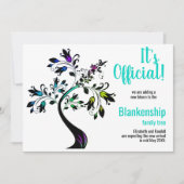 Het is officieel we verwachten bloemboom Blauwgroe Aankondiging (Voorkant)