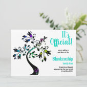 Het is officieel we verwachten bloemboom Blauwgroe Aankondiging (Staand voorkant)