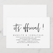 Het is officieel, Wedding Elopement Dinner en Part Kaart (Voorkant / Achterkant)