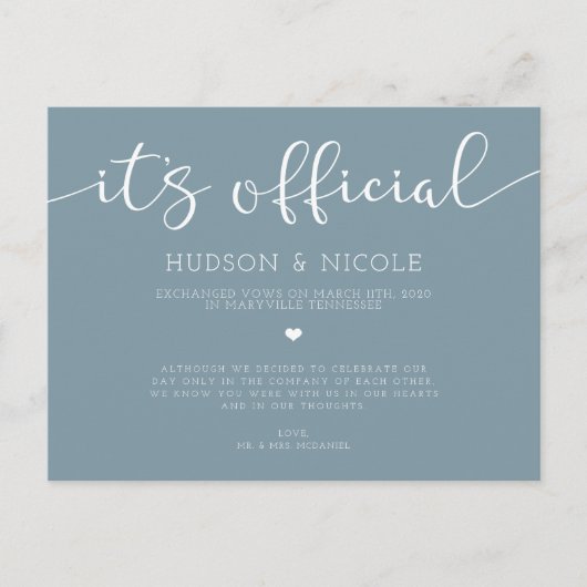 Het is officiële Elopement Wedding Aankondigingskaart (Voorkant)