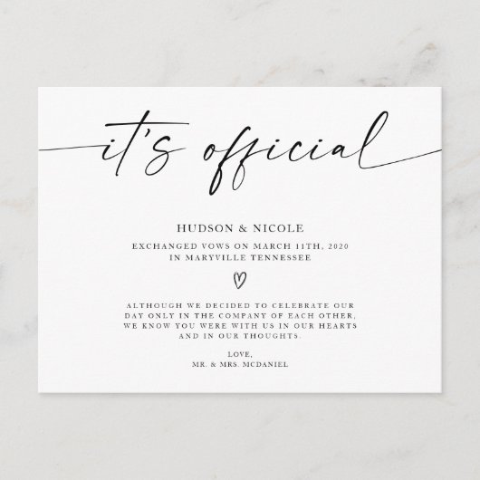 Het is officiële Elopement Wedding Aankondigingskaart (Voorkant)