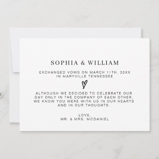 Het is Officiële Trouwfoto Elopement Aankondiging (Achterkant)