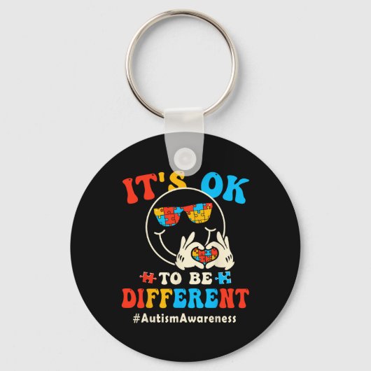 Het Is Ok Om Anders Te Zijn Autisme Groovy Lachend Sleutelhanger (Voorkant)
