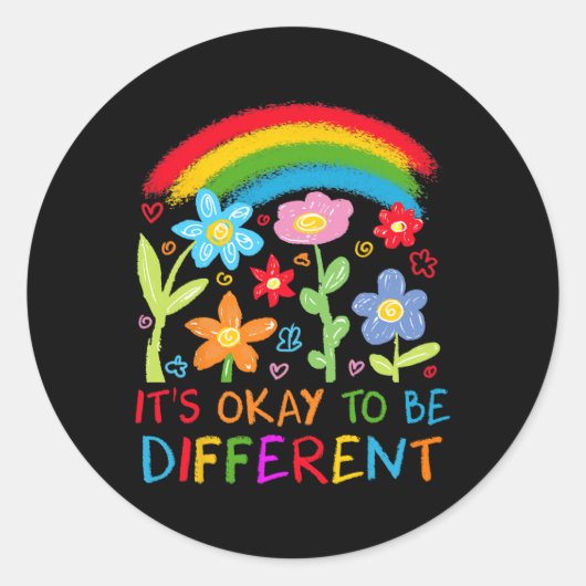 Het is OK om anders te zijn Autisme Rainbow Boho N Ronde Sticker (Voorkant)