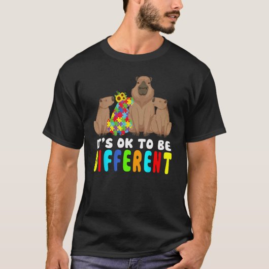 Het Is Ok Om Anders Te Zijn Capybara Autisme Bewus T-shirt (Voorkant)