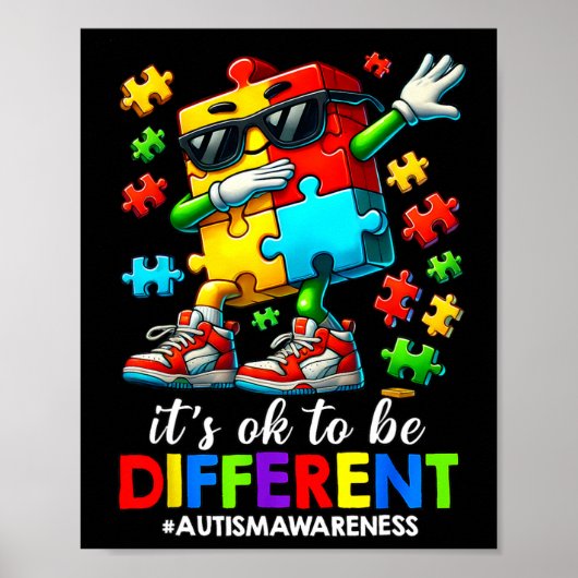 Het Is Ok Om Anders Te Zijn Dabbing Puzzel Autisme Poster (Voorkant)