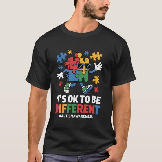 Het Is OK Om Anders Te Zijn Dabbing Puzzel Autisme T-shirt (Voorkant)