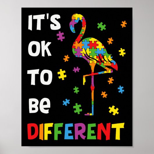 Het is ok om anders te zijn Flamingo Autisme Bewus Poster (Voorkant)
