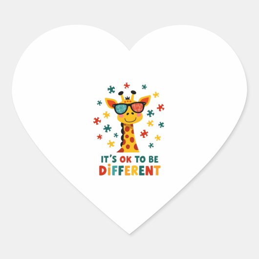 Het Is Ok Om Anders Te Zijn Giraffe Autisme Bewust Hart Sticker (Voorkant)