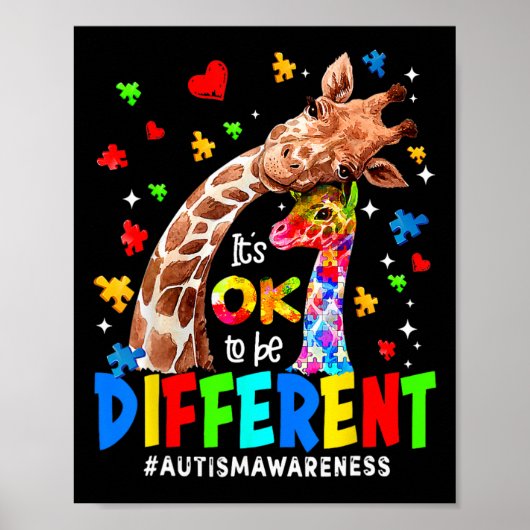 Het is OK om anders te zijn Giraffe Autisme Bewust Poster (Voorkant)