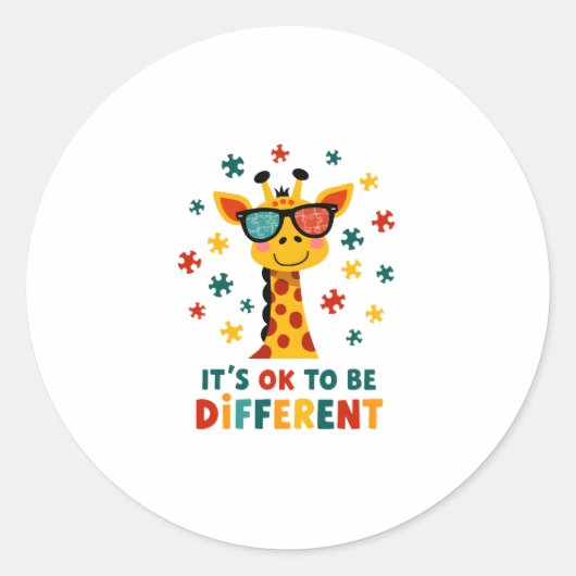 Het Is Ok Om Anders Te Zijn Giraffe Autisme Bewust Ronde Sticker (Voorkant)