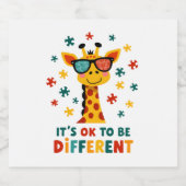 Het Is Ok Om Anders Te Zijn Giraffe Autisme Bewust Sparkling Wijnetiket (Enkel label)