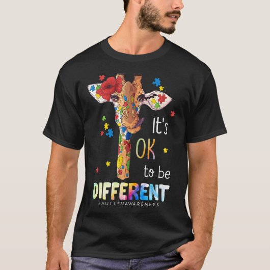 Het is ok om anders te zijn Giraffe Puzzel Autisme T-shirt (Voorkant)
