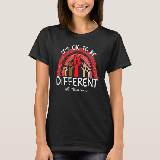 Het Is Ok Om Anders Te Zijn HIV-Bewustzijn Rode Re T-shirt (Voorkant)