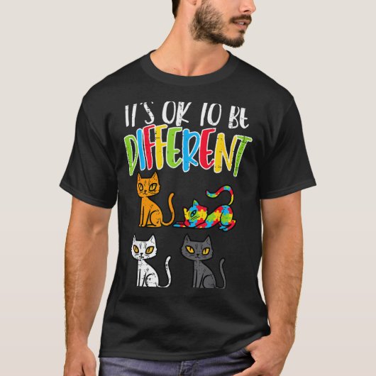 Het Is Ok Om Anders Te Zijn Kat Puzzel Schattig Au T-shirt (Voorkant)