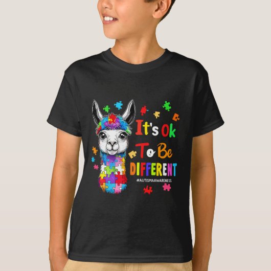 Het is OK om anders te zijn Llama Autisme Bewustzi T-shirt (Voorkant)