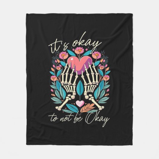 Het is ok om niet ok - skelet handen met hart fleece deken (Voorkant)
